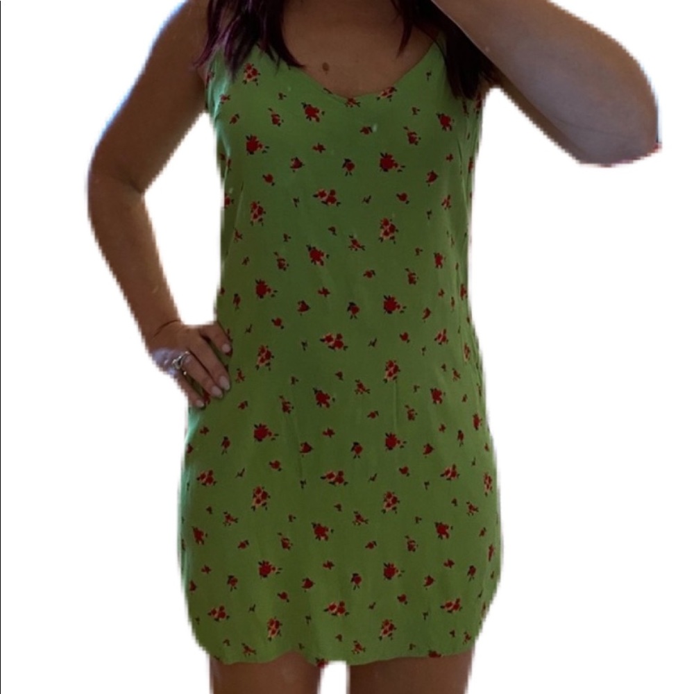 Forever 21 Kermet green slip dress w flowers large